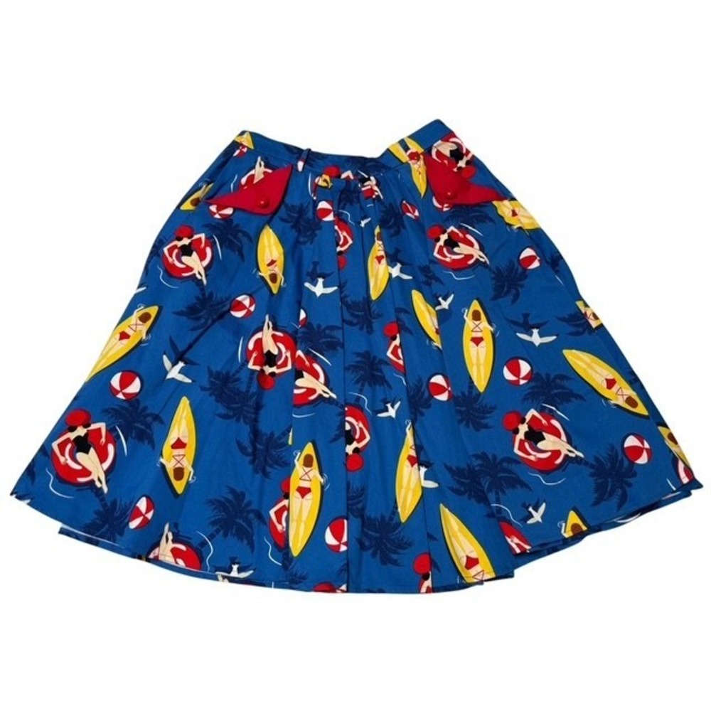 Collectif Dakota Surfing Swing Skirt Rockabilly European Womens LG UK 14